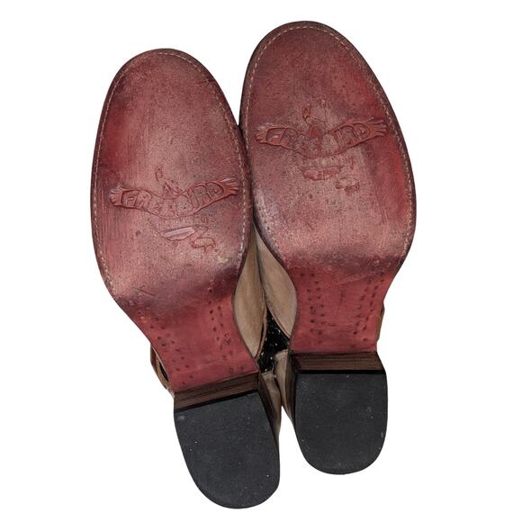 FREEBIRD by Steven Belgium taupe leather Western Ankle boots booties 11 - Picture 12 of 14